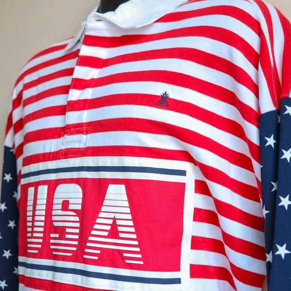 Chubbies‎ USA Striped Rugby Polo Shirt Red White Blue Stars Mens Large - Picture 6 of 11